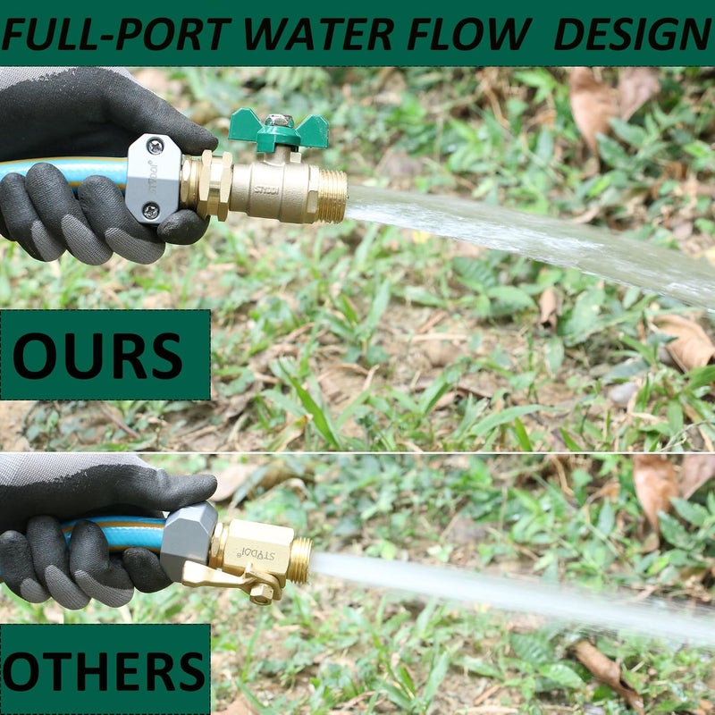 STYDDI Full Flow Brass Garden Hose Shut Off Valve, Heavy Duty 1-Way No Restricted-Flow Water Shut-Off Connector, 3/4” GHT High Flow Hose Ball Valve Adapter Coupling, Lawn Hose-end Flow Control Valve - Image 4